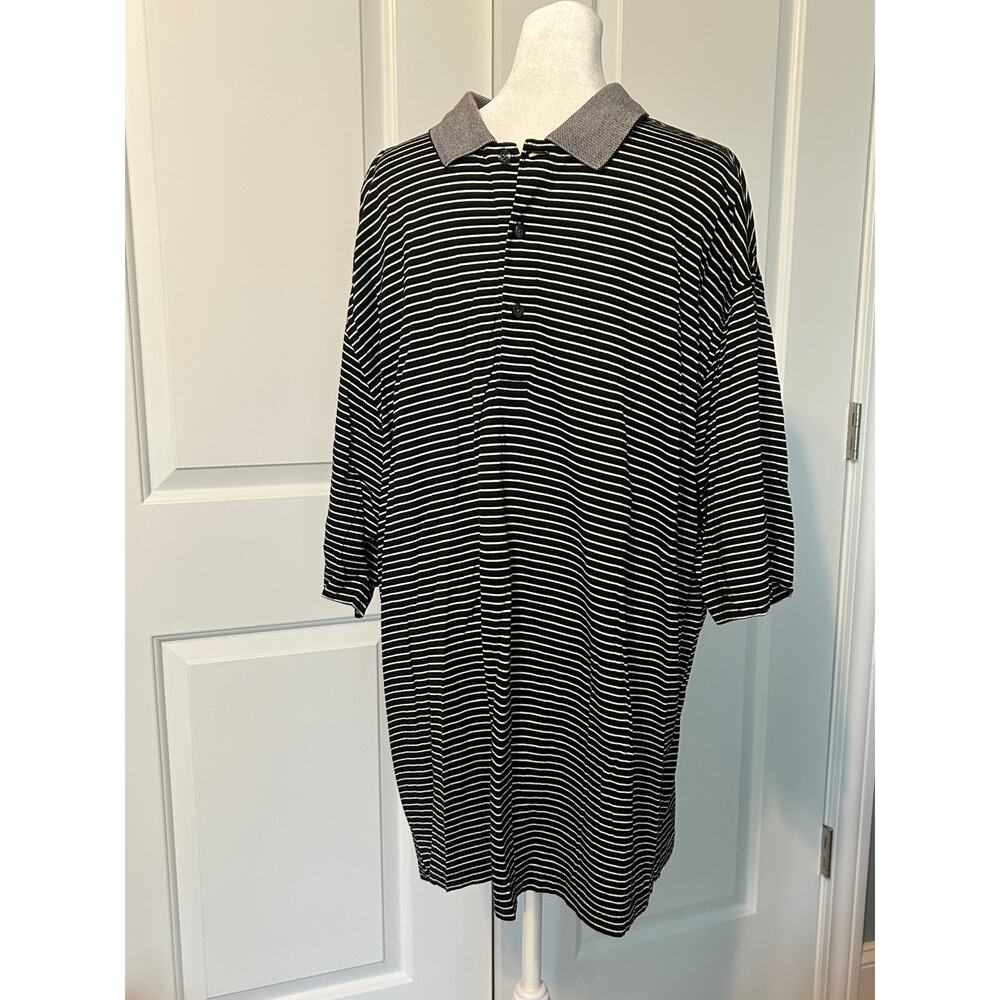 Nicklaus Golf Polo Shirt Men XL Black White Striped Cotton Short Sleeve
